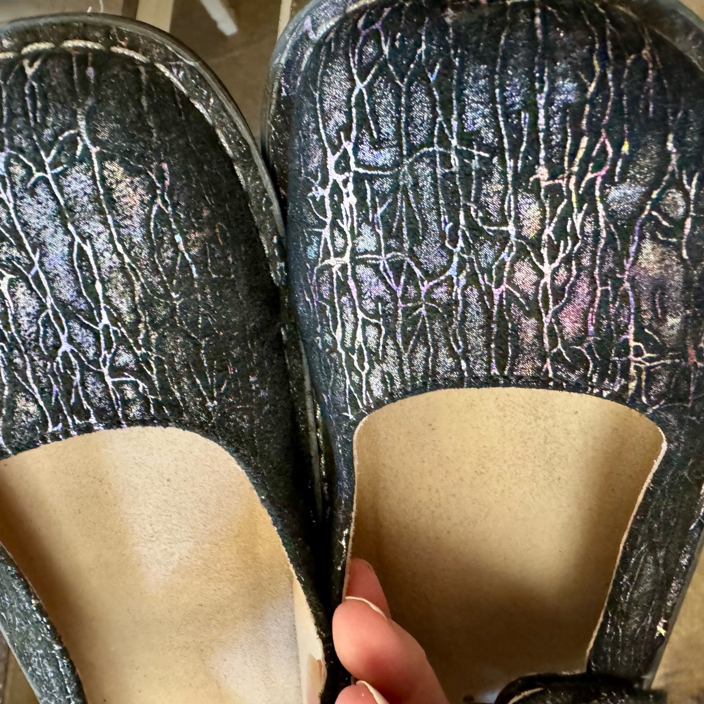 Alegria PAL 538 Leather Black Metallic Holographic Mary Janes Sz 41 US 10.5/11